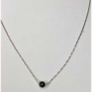 925 Silver Chain Green Jade Round Ball Pendant 15.5"L Barrel Clasp